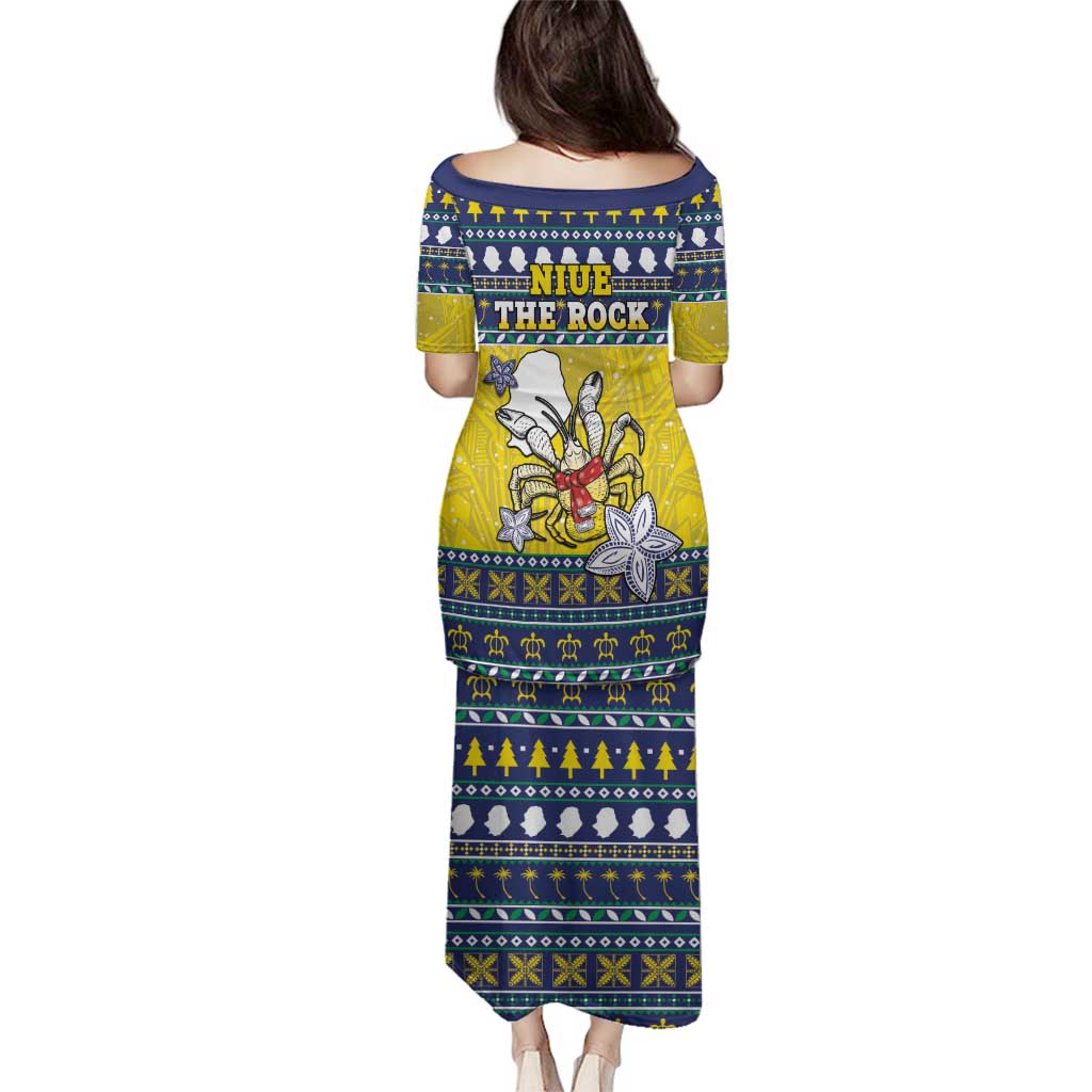 Niue The Rock Christmas Family Matching Puletasi and Hawaiian Shirt Niuean Crab Monuina E Kilisimasi