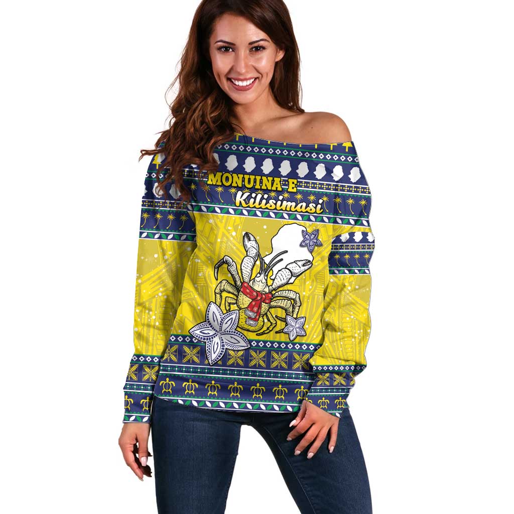 Niue The Rock Christmas Off Shoulder Sweater Niuean Crab Monuina E Kilisimasi