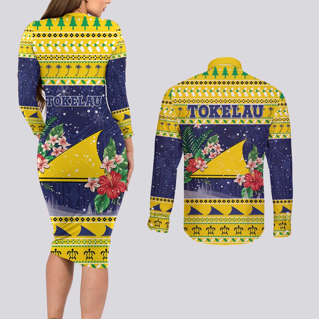 Tokelau Christmas Couples Matching Long Sleeve Bodycon Dress and Long Sleeve Button Shirt Tokelauan Badge Manuia Te Kilihimahi