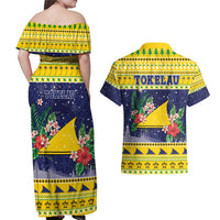 Tokelau Christmas Couples Matching Off Shoulder Maxi Dress and Hawaiian Shirt Tokelauan Badge Manuia Te Kilihimahi