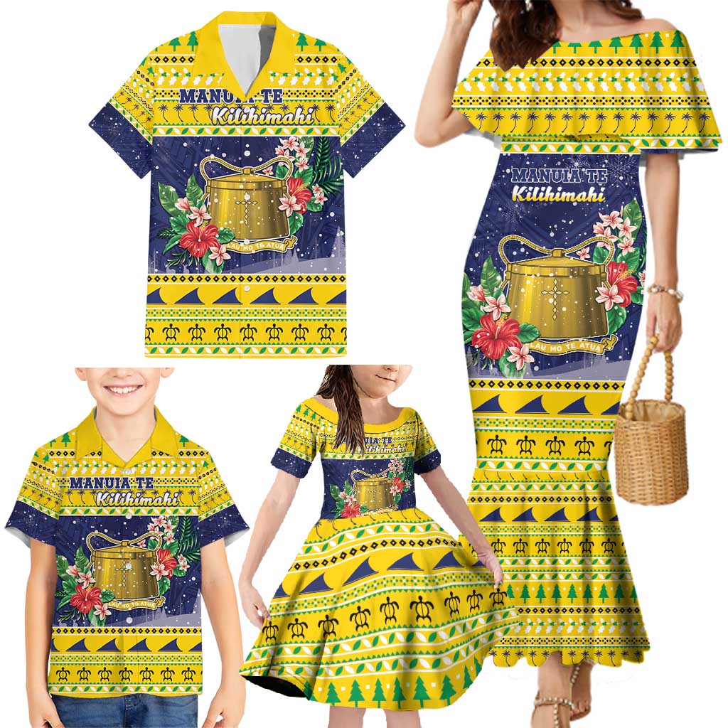 Tokelau Christmas Family Matching Mermaid Dress and Hawaiian Shirt Tokelauan Badge Manuia Te Kilihimahi