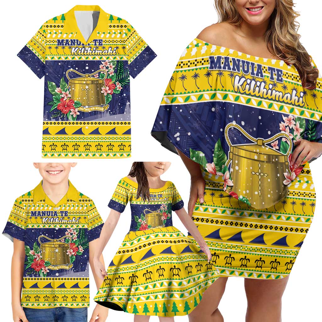 Tokelau Christmas Family Matching Off Shoulder Short Dress and Hawaiian Shirt Tokelauan Badge Manuia Te Kilihimahi