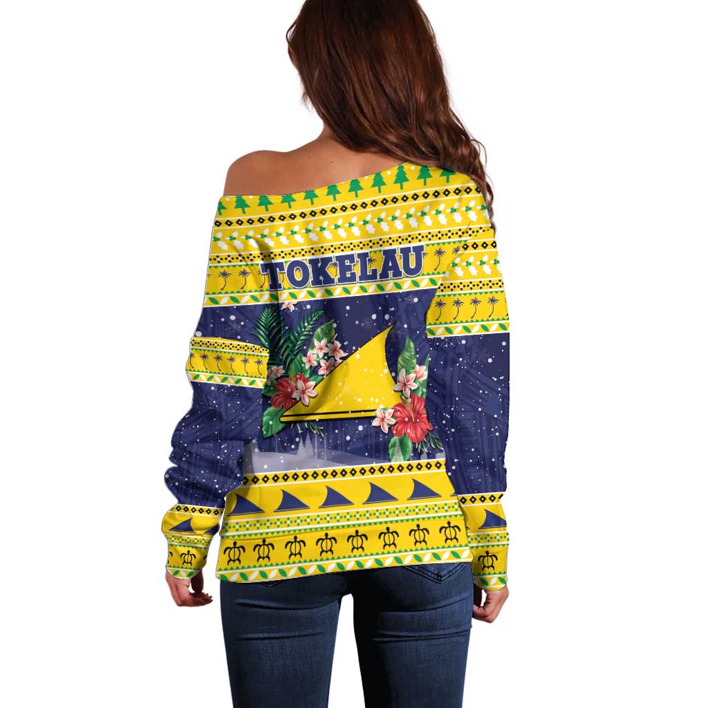 Tokelau Christmas Off Shoulder Sweater Tokelauan Badge Manuia Te Kilihimahi