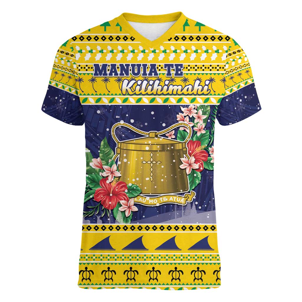 Tokelau Christmas Women V-Neck T-Shirt Tokelauan Badge Manuia Te Kilihimahi