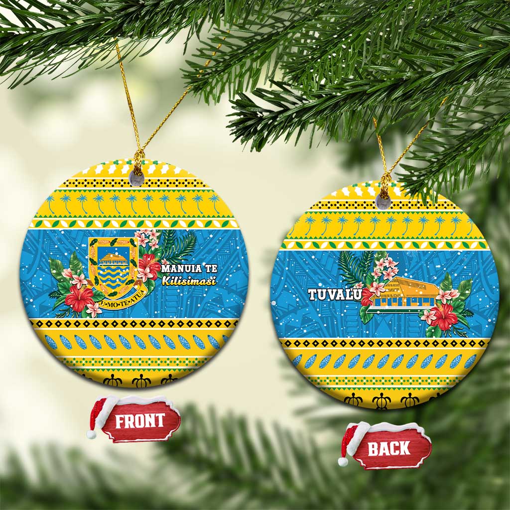 Tuvalu Christmas Ceramic Ornament Coat Of Arms Manuia Te Kilisimasi LT05 Circle Yellow - Polynesian Pride