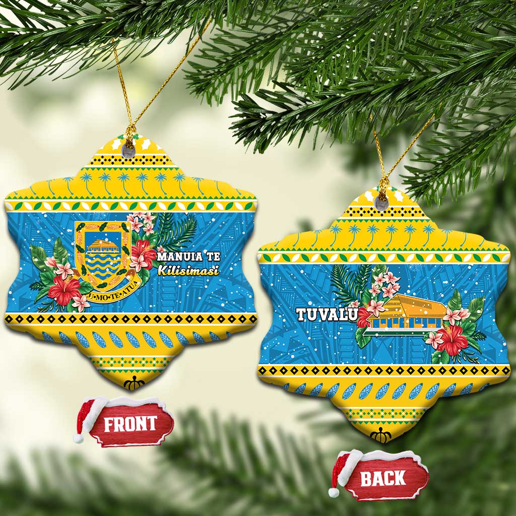 Tuvalu Christmas Ceramic Ornament Coat Of Arms Manuia Te Kilisimasi LT05 Snow Flake Yellow - Polynesian Pride