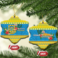 Tuvalu Christmas Ceramic Ornament Coat Of Arms Manuia Te Kilisimasi LT05 Snow Flake Yellow - Polynesian Pride