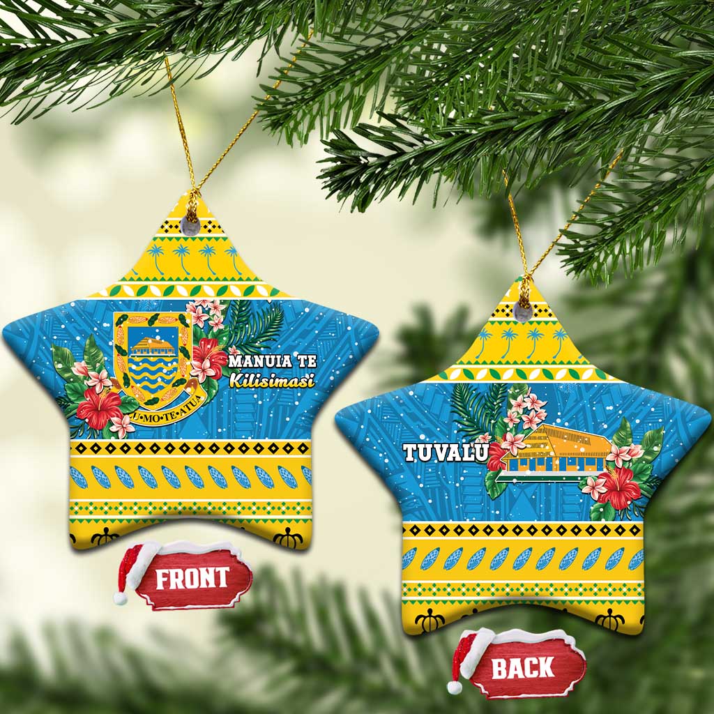 Tuvalu Christmas Ceramic Ornament Coat Of Arms Manuia Te Kilisimasi LT05 Star Yellow - Polynesian Pride