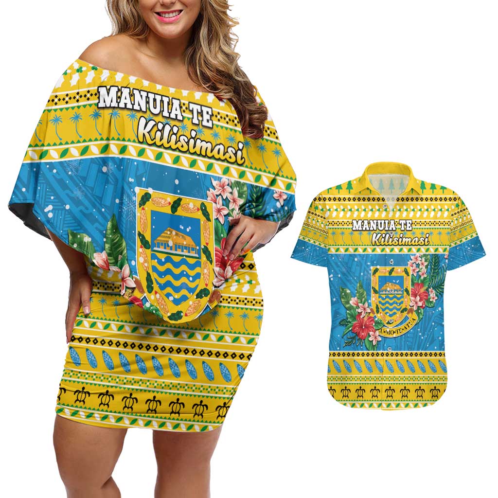 Tuvalu Christmas Couples Matching Off Shoulder Short Dress and Hawaiian Shirt Coat Of Arms Manuia Te Kilisimasi