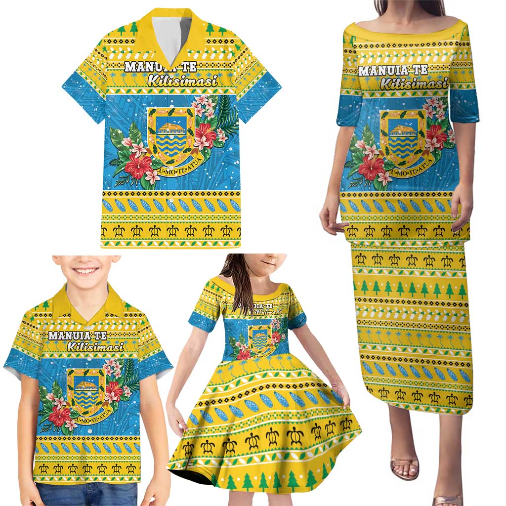 Tuvalu Christmas Family Matching Puletasi and Hawaiian Shirt Coat Of Arms Manuia Te Kilisimasi