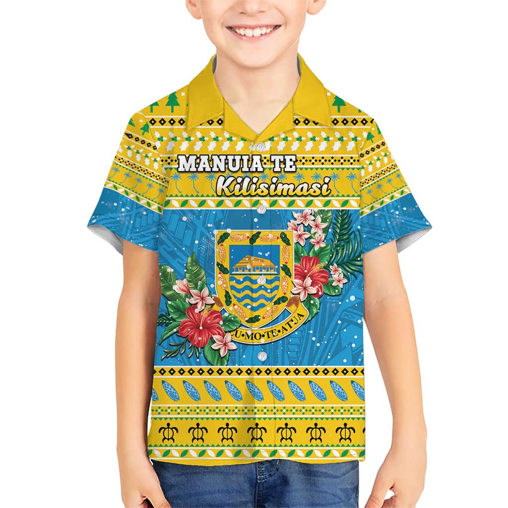 Tuvalu Christmas Kid Hawaiian Shirt Coat Of Arms Manuia Te Kilisimasi