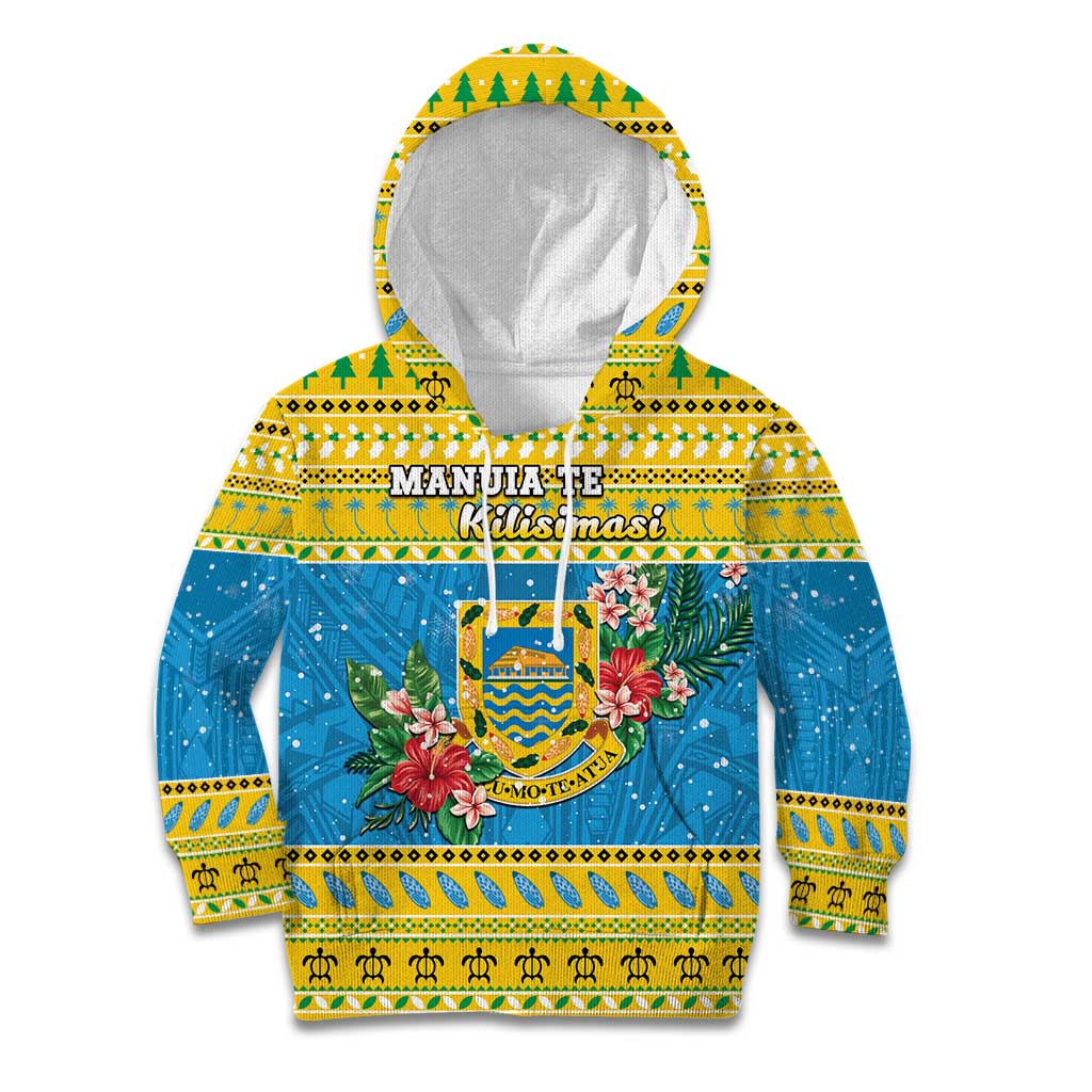 Tuvalu Christmas Kid Hoodie Coat Of Arms Manuia Te Kilisimasi