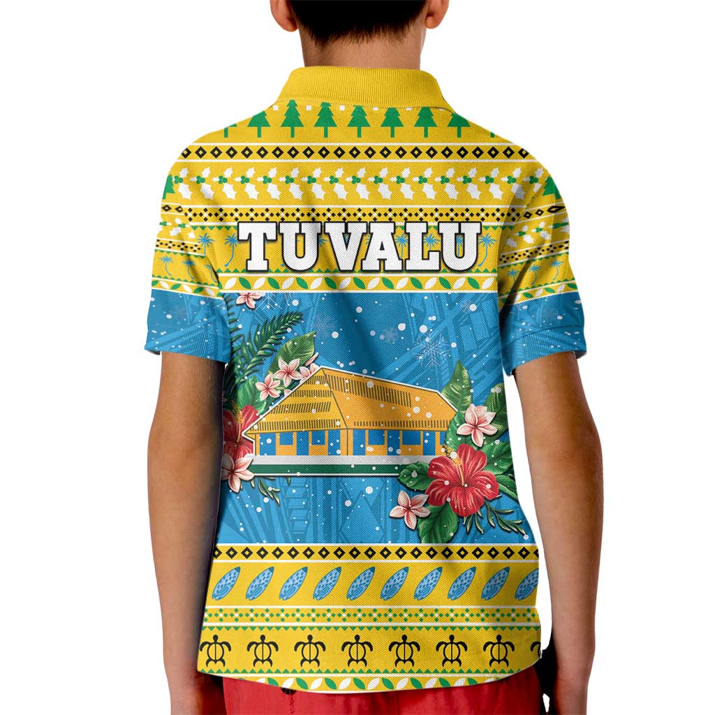 Tuvalu Christmas Kid Polo Shirt Coat Of Arms Manuia Te Kilisimasi