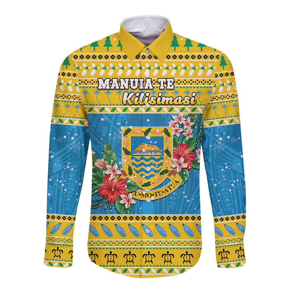 Tuvalu Christmas Long Sleeve Button Shirt Coat Of Arms Manuia Te Kilisimasi