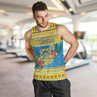Tuvalu Christmas Men Tank Top Coat Of Arms Manuia Te Kilisimasi LT05 Yellow - Polynesian Pride