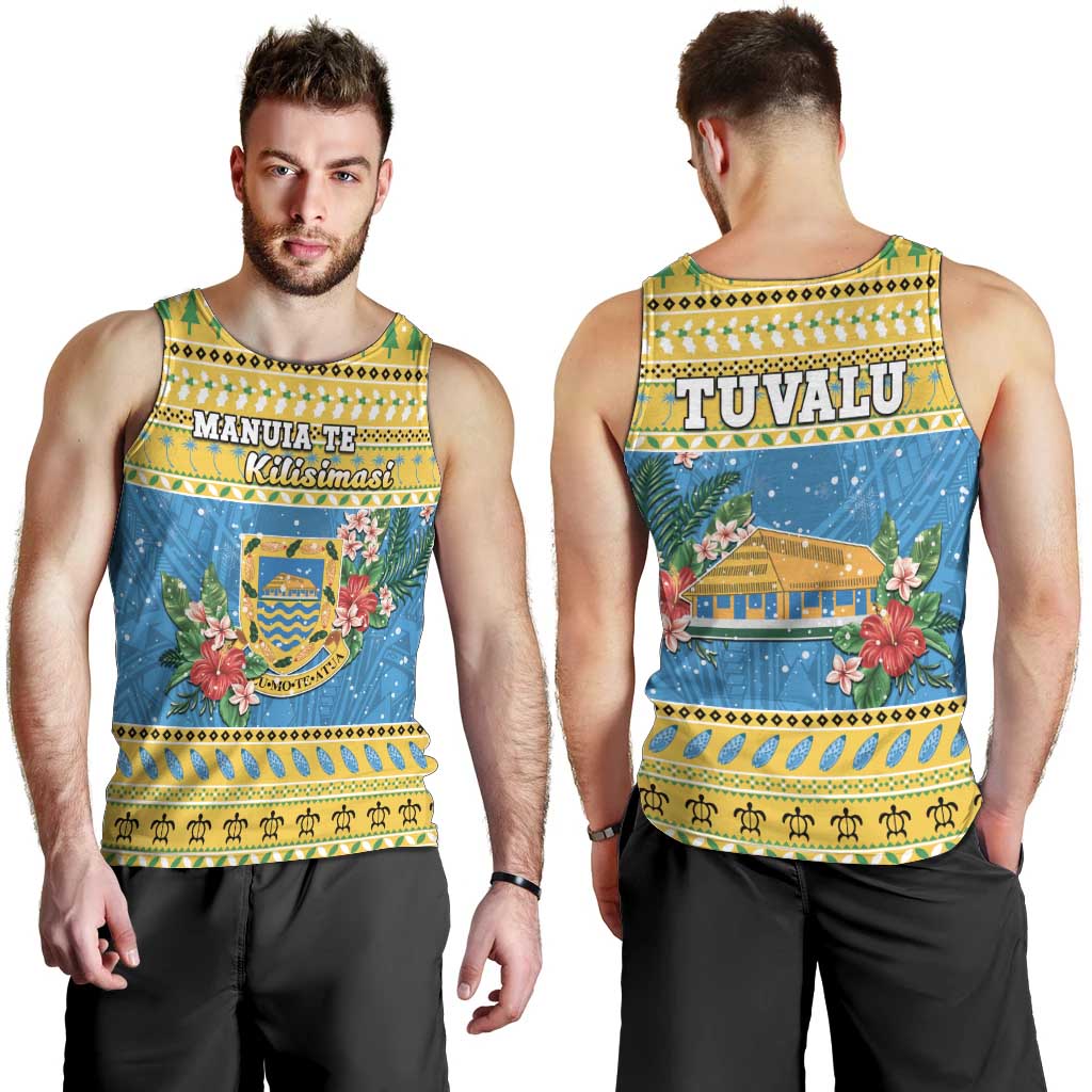 Tuvalu Christmas Men Tank Top Coat Of Arms Manuia Te Kilisimasi LT05 - Polynesian Pride