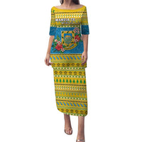 Tuvalu Christmas Puletasi Coat Of Arms Manuia Te Kilisimasi LT05 Long Dress Yellow - Polynesian Pride