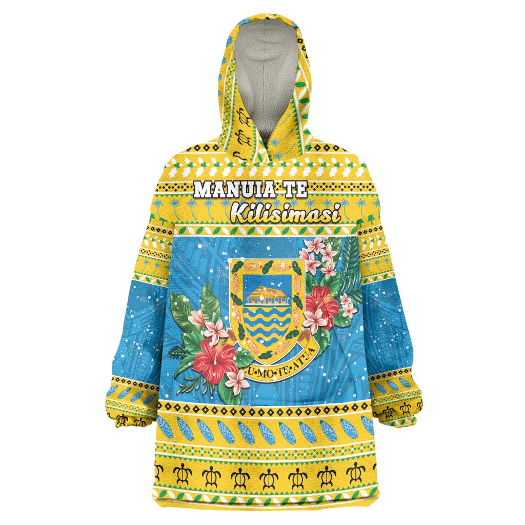 Tuvalu Christmas Wearable Blanket Hoodie Coat Of Arms Manuia Te Kilisimasi