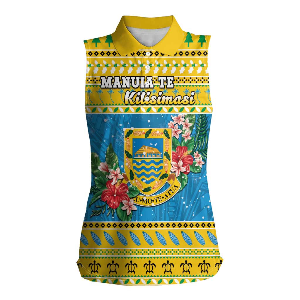 Tuvalu Christmas Women Sleeveless Polo Shirt Coat Of Arms Manuia Te Kilisimasi