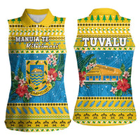 Tuvalu Christmas Women Sleeveless Polo Shirt Coat Of Arms Manuia Te Kilisimasi