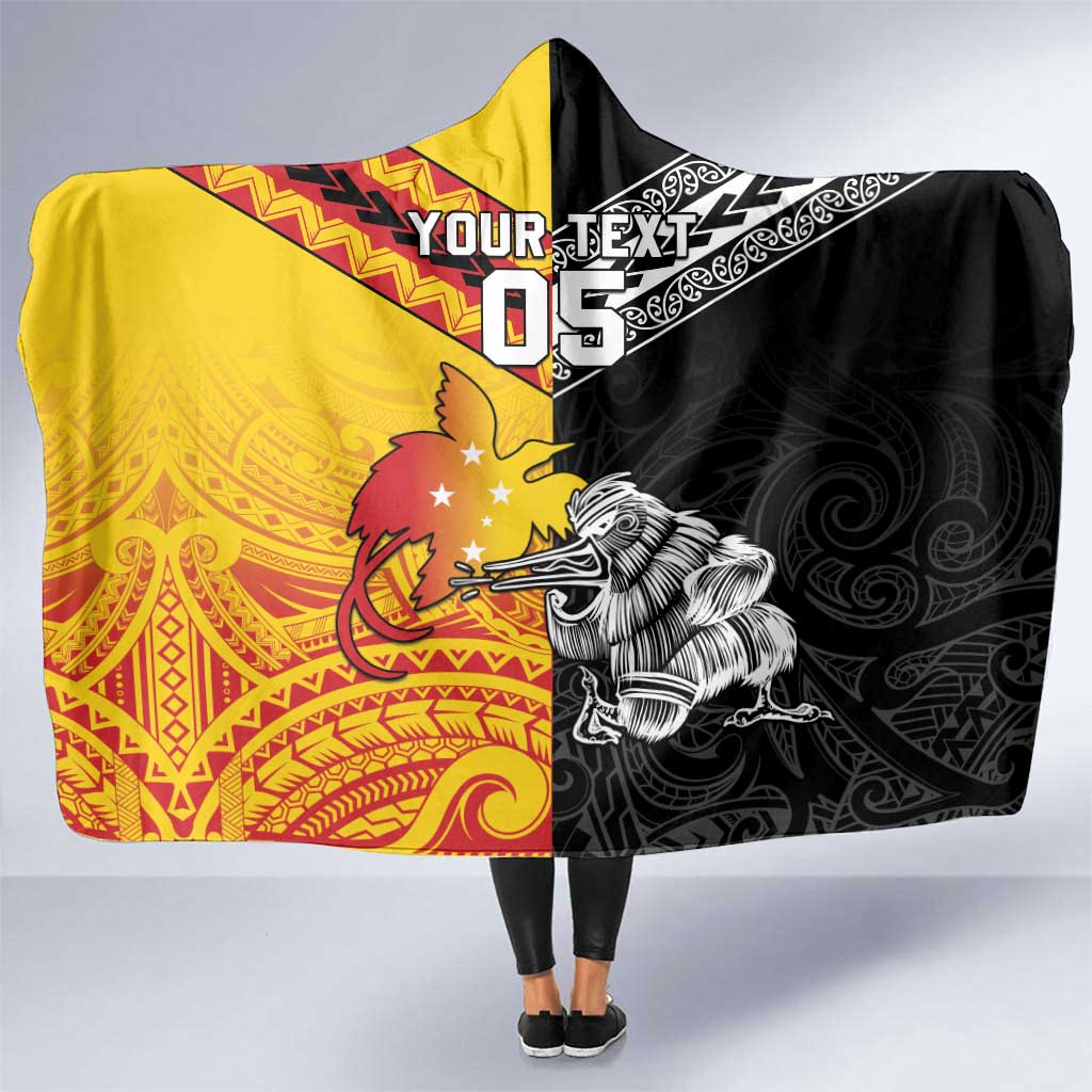 New Zealand And Papua New Guinea Rugby Custom Hooded Blanket Maori Kiwi With Bird of Paradise