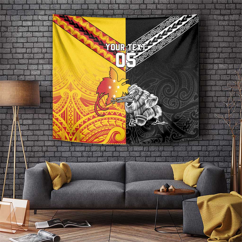 New Zealand And Papua New Guinea Rugby Custom Tapestry Maori Kiwi With Bird of Paradise