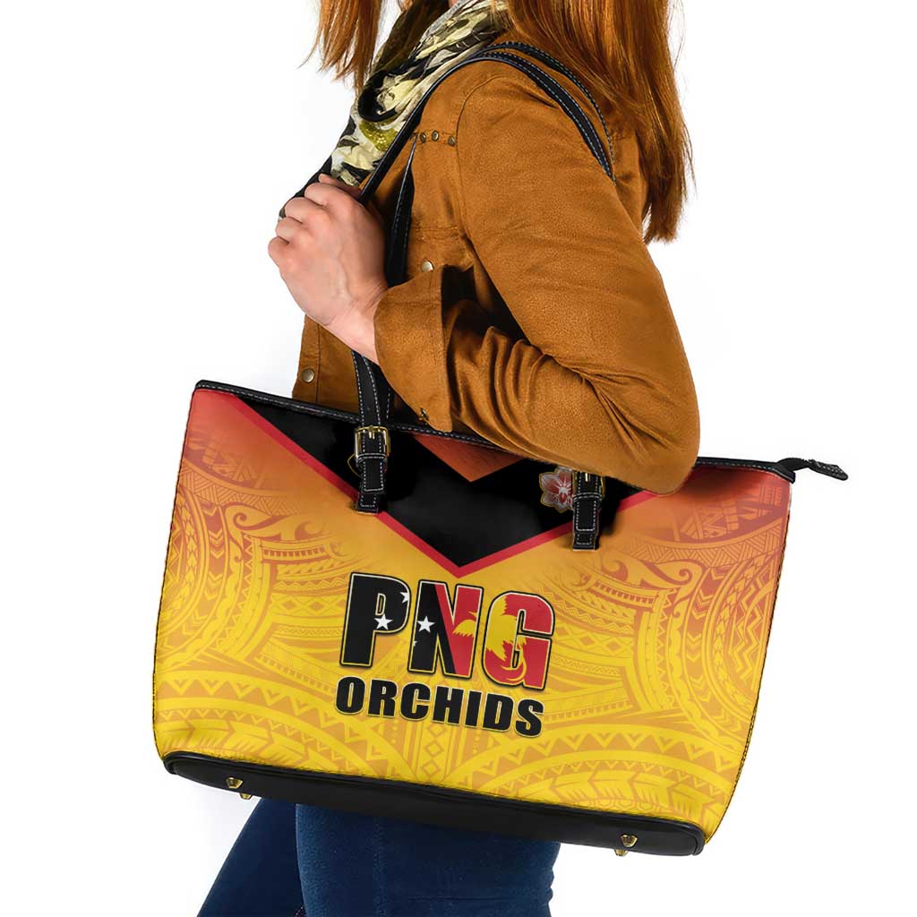 Papua New Guinea Rugby Leather Tote Bag Go Orchids Pacific Champions LT05 Yellow - Polynesian Pride
