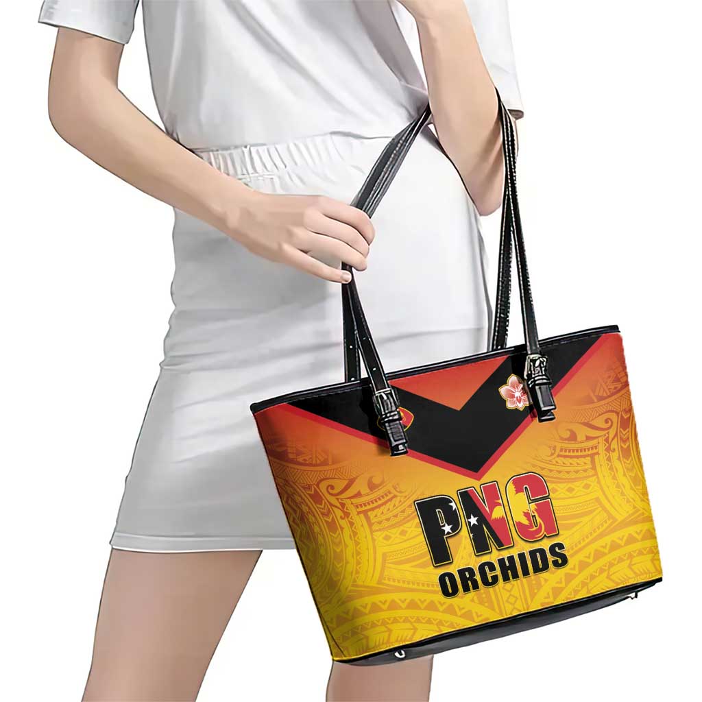 Papua New Guinea Rugby Leather Tote Bag Go Orchids Pacific Champions LT05 - Polynesian Pride