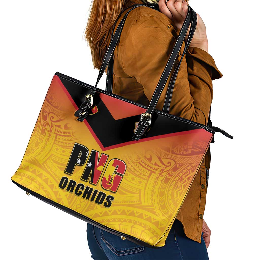 Papua New Guinea Rugby Leather Tote Bag Go Orchids Pacific Champions LT05 - Polynesian Pride