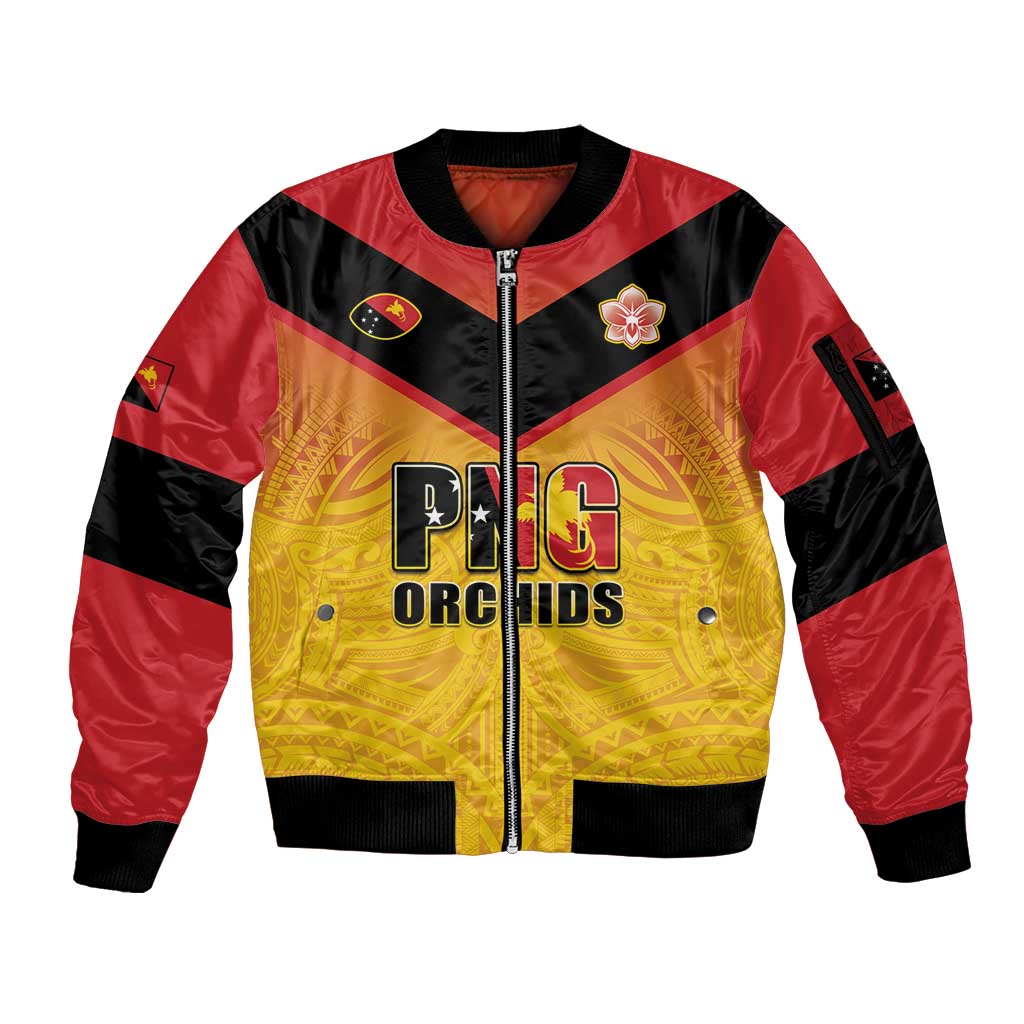 Papua New Guinea Rugby Custom Sleeve Zip Bomber Jacket Go Orchids Pacific Champions