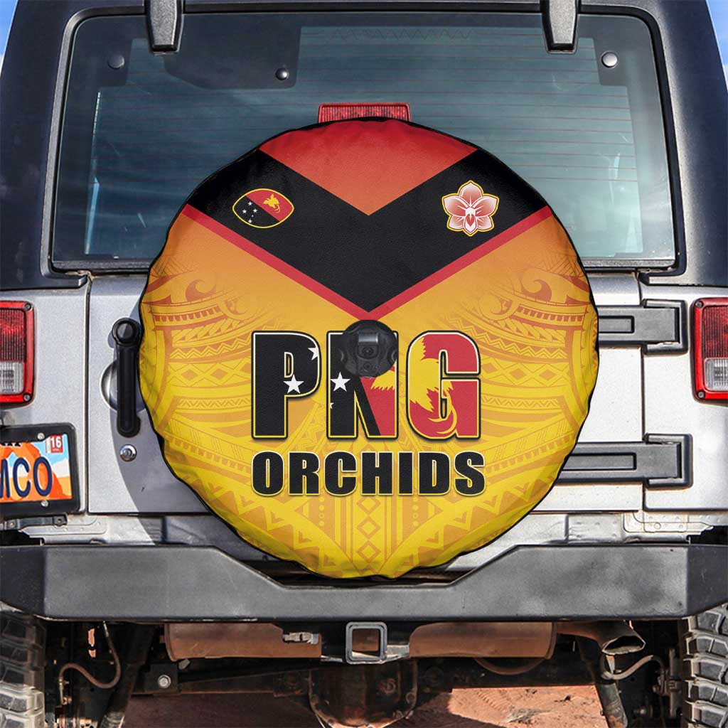 Papua New Guinea Rugby Spare Tire Cover Go Orchids Pacific Champions LT05 Yellow - Polynesian Pride