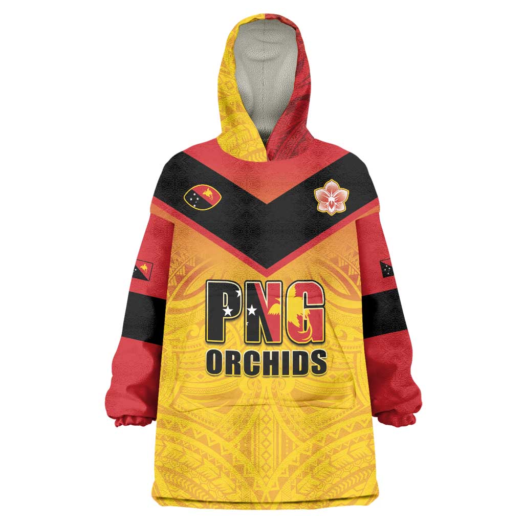 Papua New Guinea Rugby Custom Wearable Blanket Hoodie Go Orchids Pacific Champions LT05 One Size Yellow - Polynesian Pride