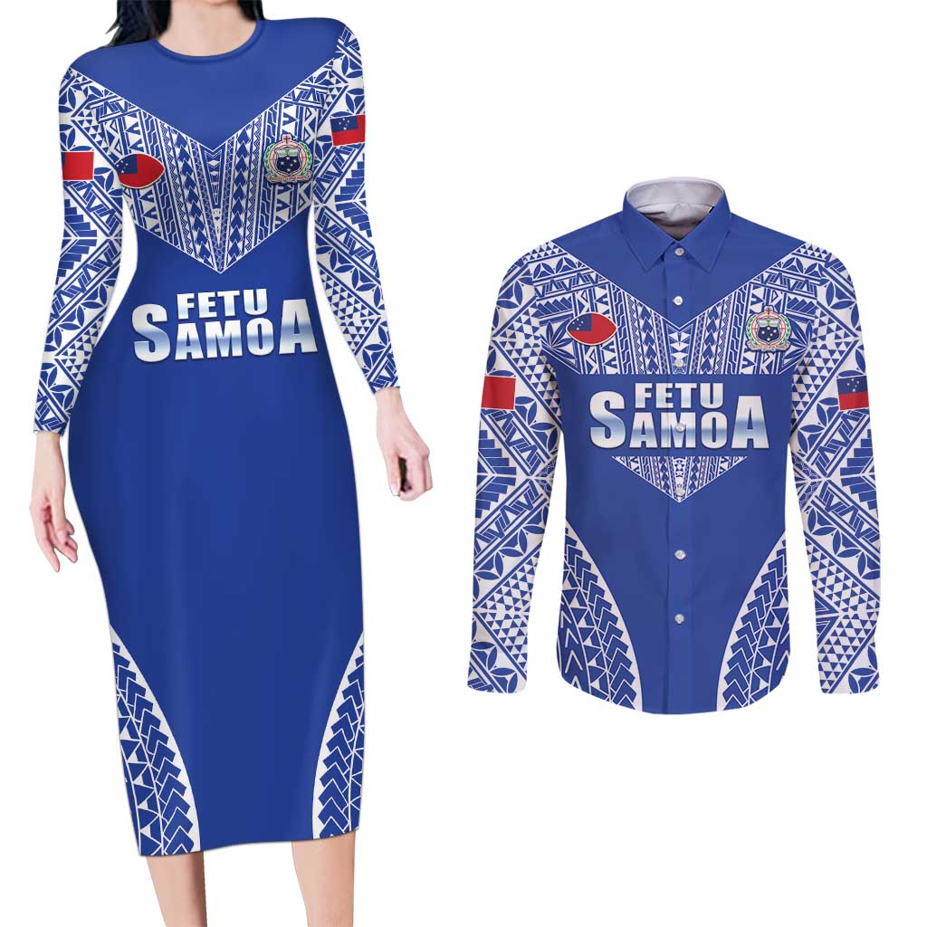 Fetu Samoa Rugby Custom Couples Matching Long Sleeve Bodycon Dress and Long Sleeve Button Shirt Go Champions