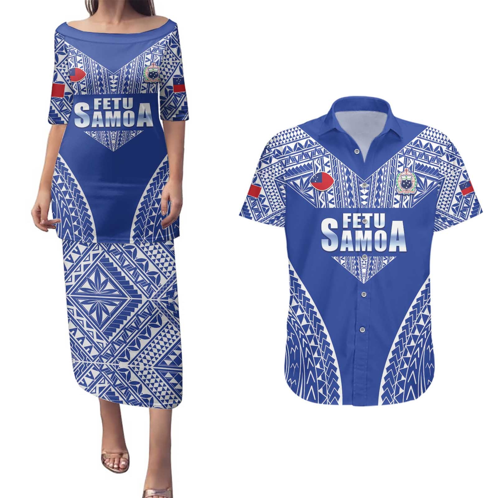 Fetu Samoa Rugby Custom Couples Matching Puletasi and Hawaiian Shirt Go Champions