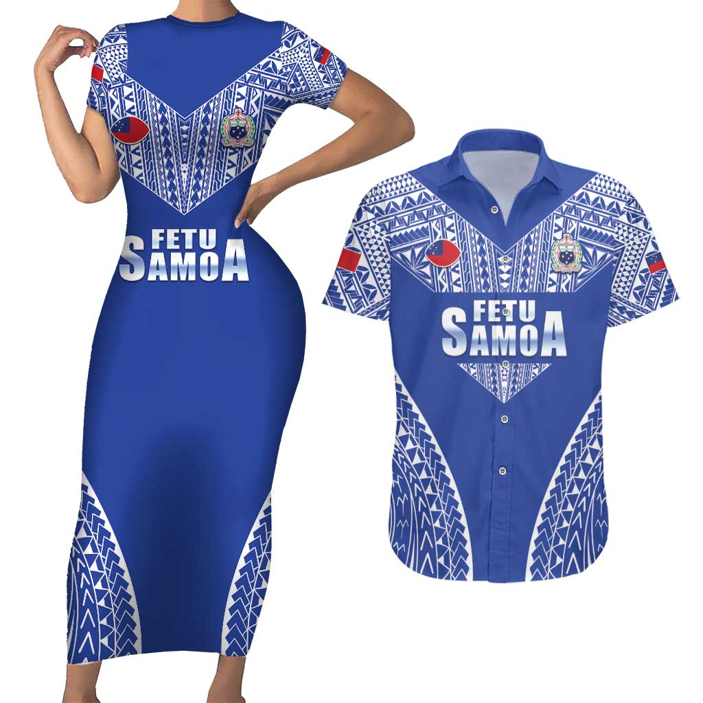 Fetu Samoa Rugby Custom Couples Matching Short Sleeve Bodycon Dress and Hawaiian Shirt Go Champions