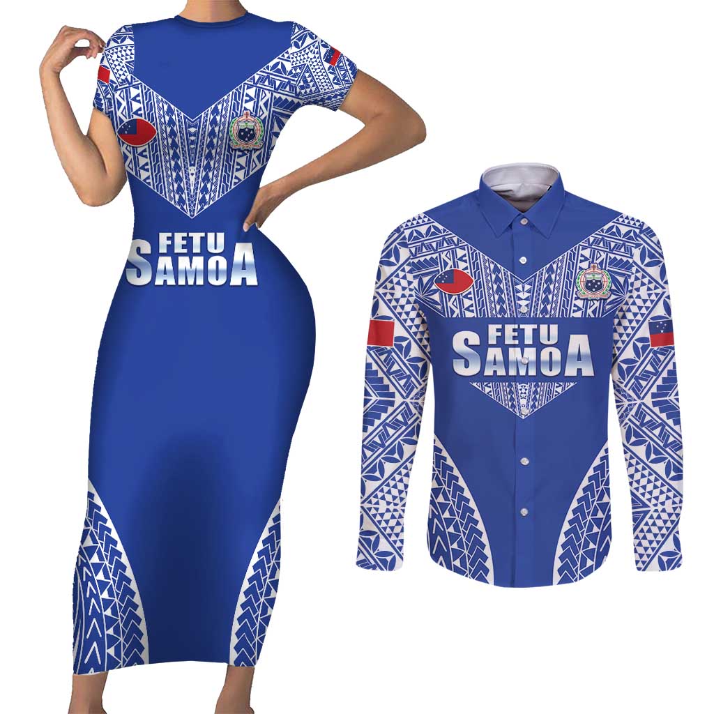 Fetu Samoa Rugby Custom Couples Matching Short Sleeve Bodycon Dress and Long Sleeve Button Shirt Go Champions