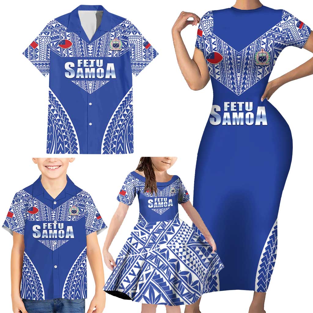 Fetu Samoa Rugby Custom Family Matching Short Sleeve Bodycon Dress and Hawaiian Shirt Go Champions