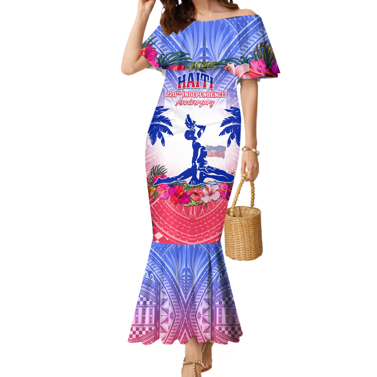 Personalised Haiti Independence Day Mermaid Dress Neg Maron Polynesian Style LT05 Women Blue - Polynesian Pride