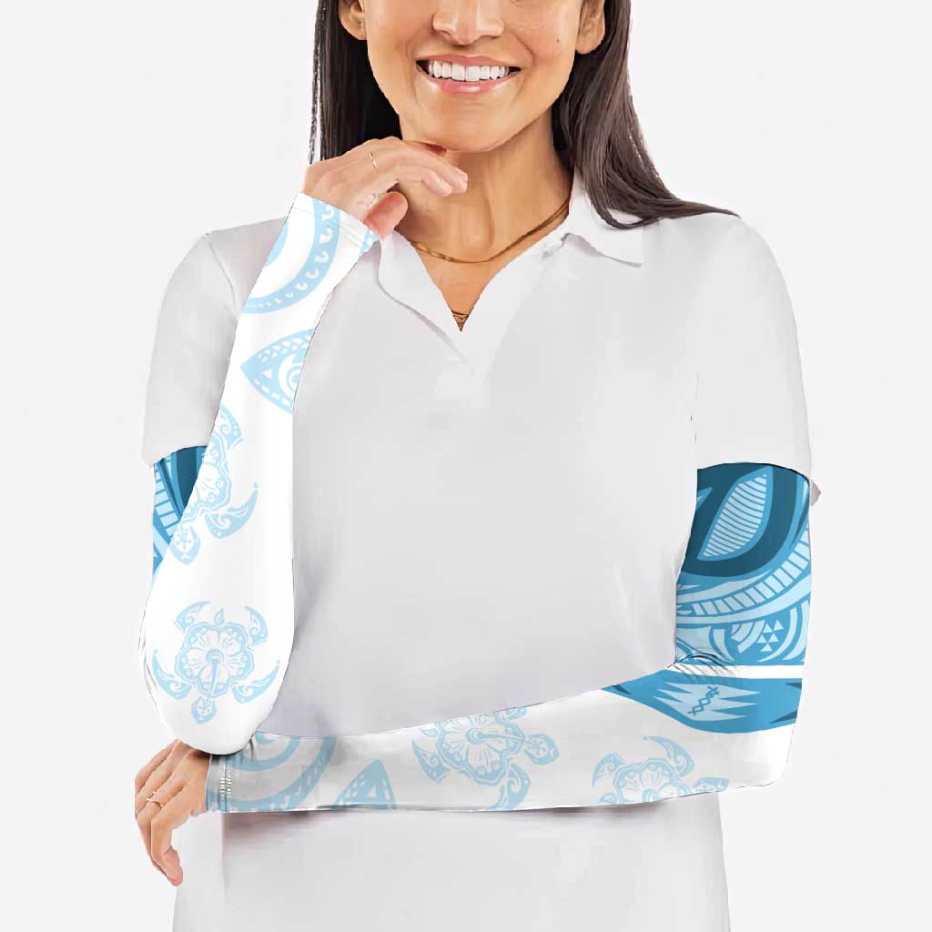 Blue Polynesian Tribal Turtle Floral Pattern Arm Sleeves - Polynesian Pride