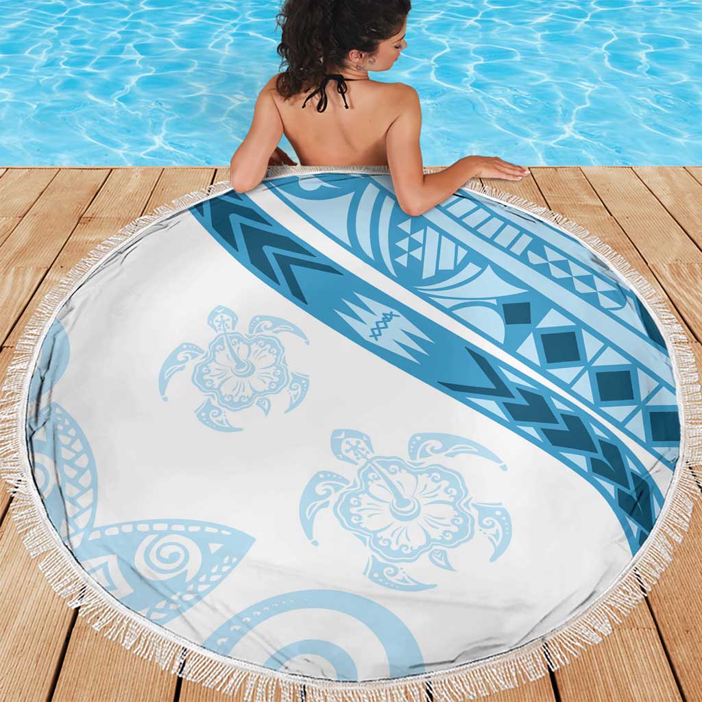 Blue Polynesian Tribal Turtle Floral Pattern Beach Blanket LT05 - Polynesian Pride