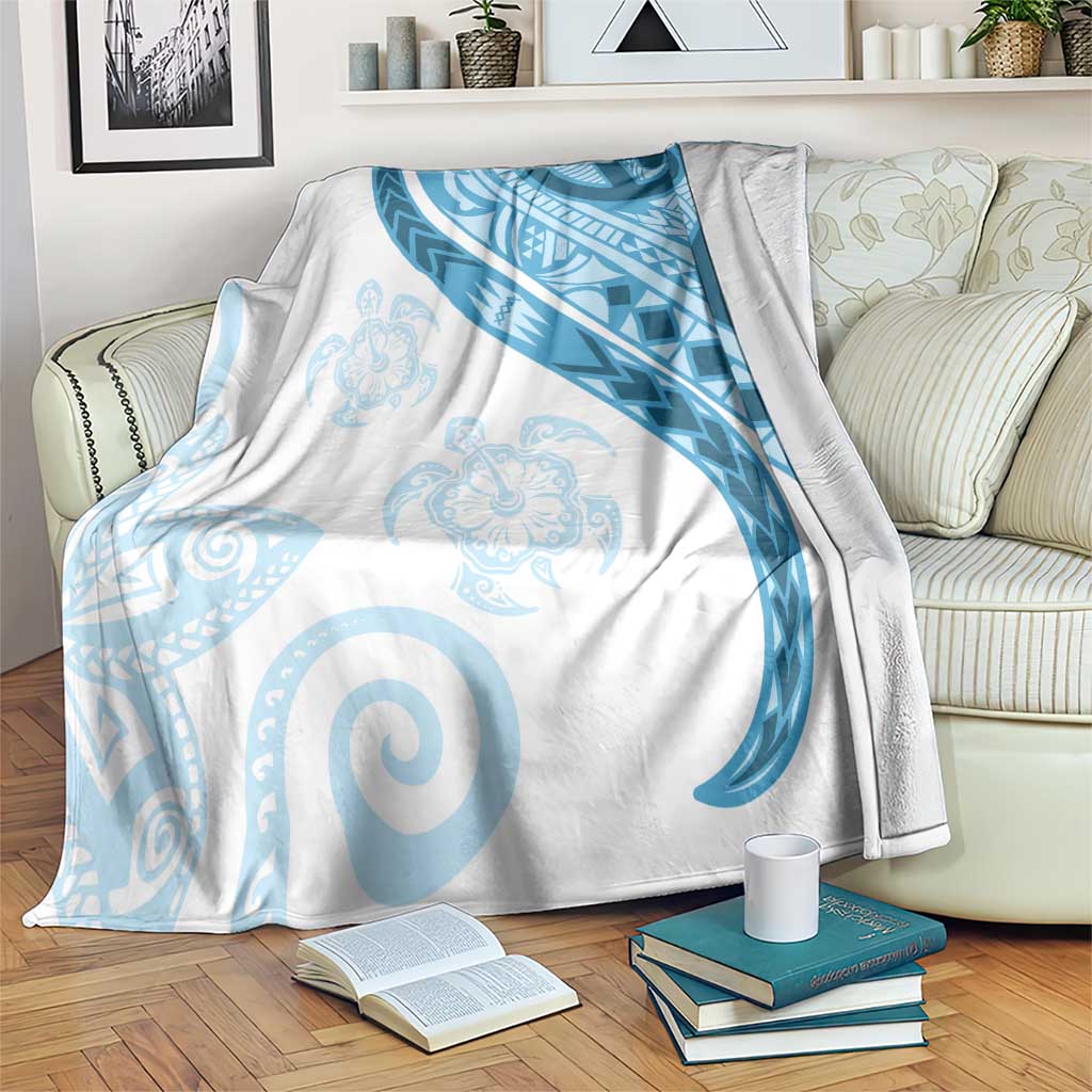 Blue Polynesian Tribal Turtle Floral Pattern Blanket LT05 Blue - Polynesian Pride