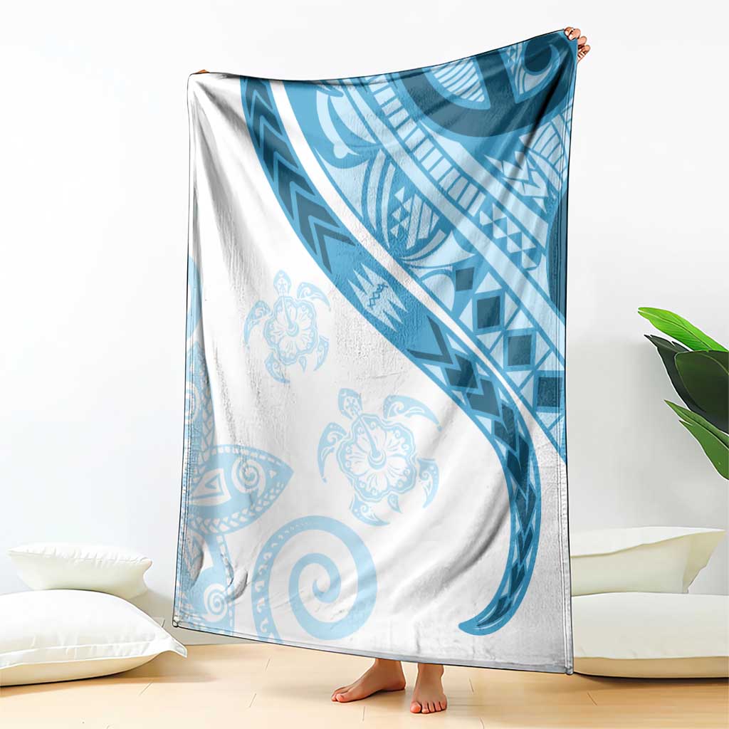 Blue Polynesian Tribal Turtle Floral Pattern Blanket LT05 - Polynesian Pride