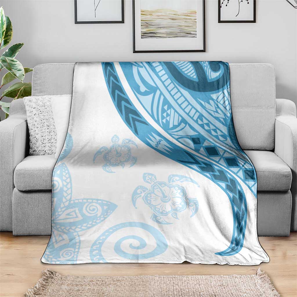 Blue Polynesian Tribal Turtle Floral Pattern Blanket LT05 - Polynesian Pride