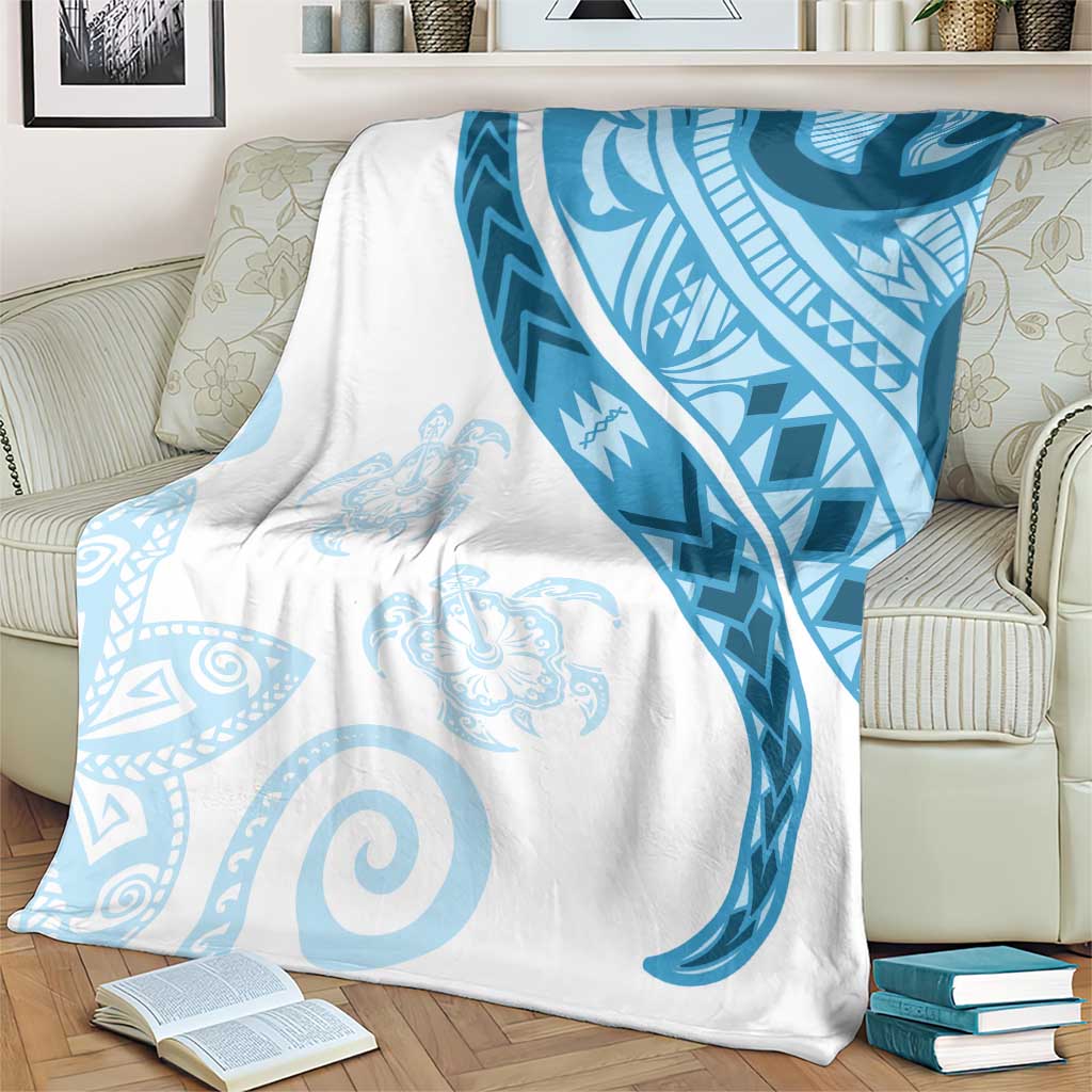 Blue Polynesian Tribal Turtle Floral Pattern Blanket LT05 - Polynesian Pride