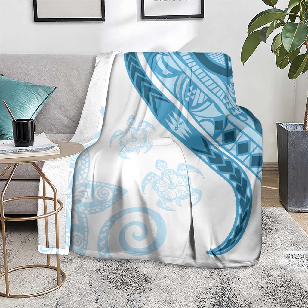 Blue Polynesian Tribal Turtle Floral Pattern Blanket LT05 - Polynesian Pride