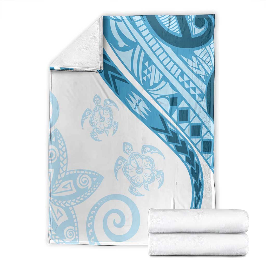 Blue Polynesian Tribal Turtle Floral Pattern Blanket LT05 - Polynesian Pride