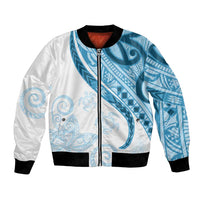 Blue Polynesian Tribal Turtle Floral Pattern Bomber Jacket LT05 Unisex Blue - Polynesian Pride