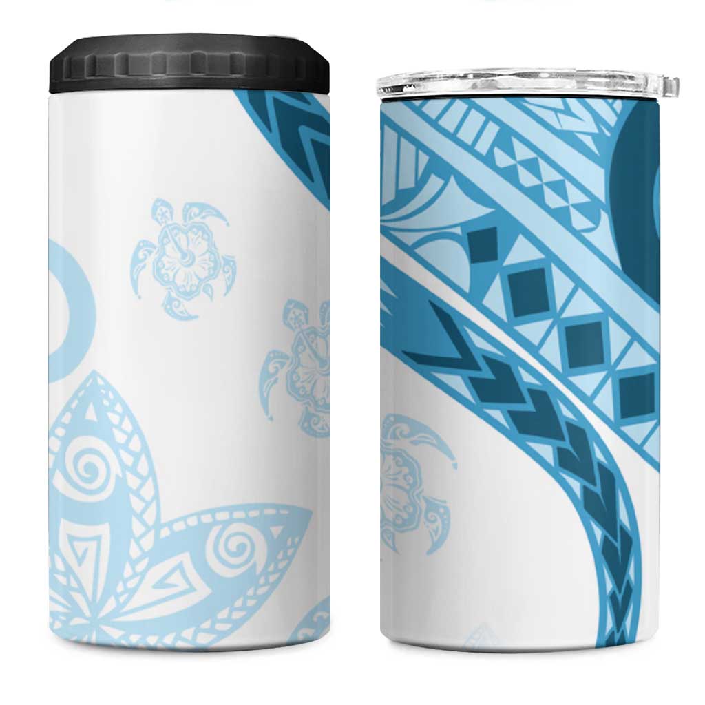 Blue Polynesian Tribal Turtle Floral Pattern 4 in 1 Can Cooler Tumbler LT05 One Size: 16 oz Blue - Polynesian Pride