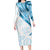 Blue Polynesian Tribal Turtle Floral Pattern Family Matching Long Sleeve Bodycon Dress and Hawaiian Shirt