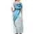 Blue Polynesian Tribal Turtle Floral Pattern Family Matching Off Shoulder Maxi Dress and Hawaiian Shirt